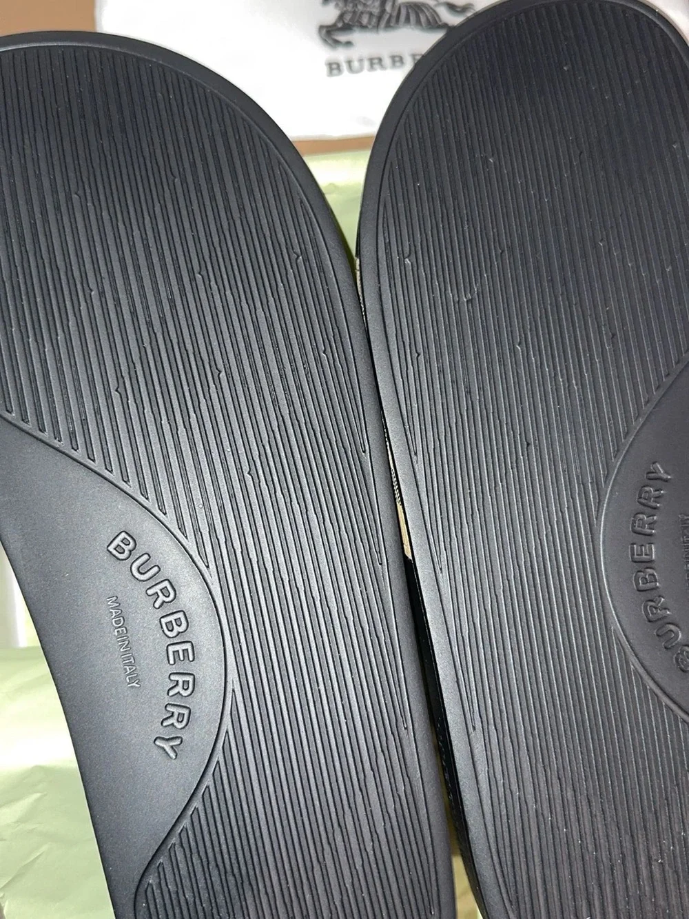 Burberry Black Sandals with Beige Nova Check Straps